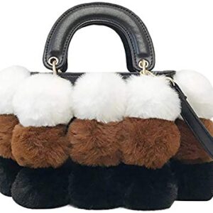QZUnique Faux Fur Bucket Handbag Women's Drawstring Fur Crossbody Bag Shoulder Tote Bag