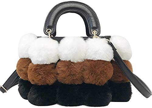 QZUnique Faux Fur Bucket Handbag Women's Drawstring Fur Crossbody Bag Shoulder Tote Bag
