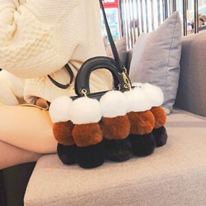 QZUnique Faux Fur Bucket Handbag Women's Drawstring Fur Crossbody Bag Shoulder Tote Bag