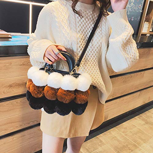 QZUnique Faux Fur Bucket Handbag Women's Drawstring Fur Crossbody Bag Shoulder Tote Bag