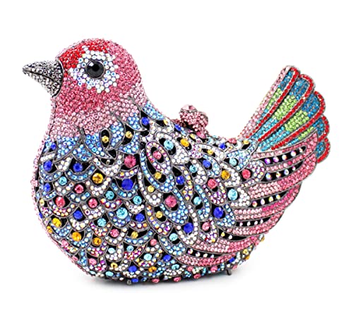 XLH Women Evening Clutch Bird Cute Artificial Rhinestone Bag Crossbody Purse Evening Party Bags Pigeon Handbag,Pink,S