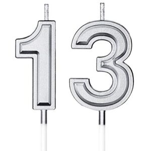 13th birthday candles cake numeral candles happy birthday cake candles topper decoration for birthday wedding anniversary celebration favor (silver)