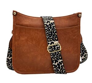 haibolan shoulder bag for women leopard adjustable guitar strap crossbody purse vegan leather bucket handbags (a-brown)