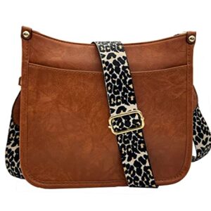 HAIBOLAN Shoulder Bag for Women Leopard Adjustable Guitar Strap Crossbody Purse Vegan Leather Bucket Handbags (A-Brown)