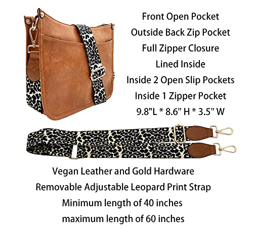 HAIBOLAN Shoulder Bag for Women Leopard Adjustable Guitar Strap Crossbody Purse Vegan Leather Bucket Handbags (A-Brown)