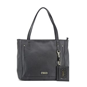 london fog quendi tote bag for women, vegan leather shoulder bag with id wallet – black