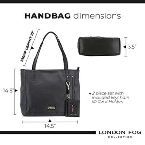 LONDON FOG QUENDI Tote Bag for Women, Vegan Leather Shoulder Bag with ID Wallet - Black