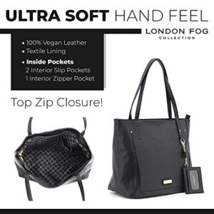 LONDON FOG QUENDI Tote Bag for Women, Vegan Leather Shoulder Bag with ID Wallet - Black