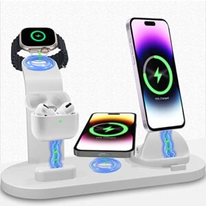 4-in-1 Fast 15W Apple Charging Station for Multiple Devices - Wireless Charging + Plug for iPhone 14/13/12/11/x/8 + Airpods Pro 2/Pro/2/1 + Apple Watch Stand SE/7/6.+ Samsung/Android Type-C/USB