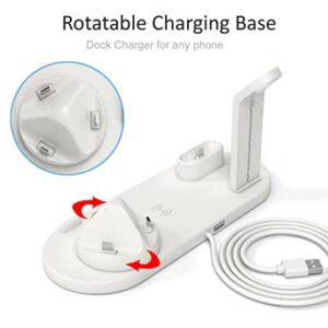 4-in-1 Fast 15W Apple Charging Station for Multiple Devices - Wireless Charging + Plug for iPhone 14/13/12/11/x/8 + Airpods Pro 2/Pro/2/1 + Apple Watch Stand SE/7/6.+ Samsung/Android Type-C/USB