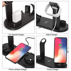 4-in-1 Fast 15W Apple Charging Station for Multiple Devices - Wireless Charging + Plug for iPhone 14/13/12/11/x/8 + Airpods Pro 2/Pro/2/1 + Apple Watch Stand SE/7/6.+ Samsung/Android Type-C/USB