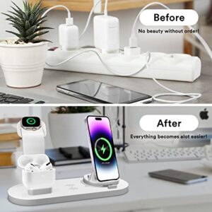 4-in-1 Fast 15W Apple Charging Station for Multiple Devices - Wireless Charging + Plug for iPhone 14/13/12/11/x/8 + Airpods Pro 2/Pro/2/1 + Apple Watch Stand SE/7/6.+ Samsung/Android Type-C/USB