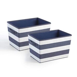 urban shop tapered rugby stripe, set of 2 storage cube with handle, navy