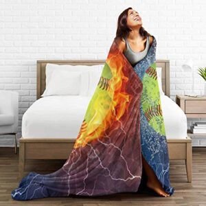 JASMODER Throw Blanket Softball On Fire and Water Soft Microfiber Lightweight Cozy Warm Blankets for Couch Bedroom Living Room