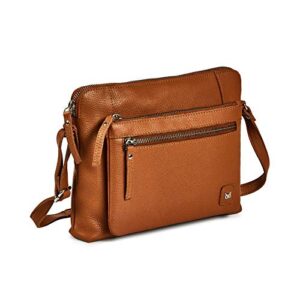 wise owl accessories small soft pebbled real leather crossbody handbags & purses – triple zip premium sling crossover shoulder bag for women (cognac nappa)