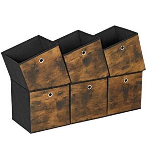 SONGMICS Storage Cubes, 12-Inch Fabric Bins, Set of 6, Closet Organizers for Shelves, Foldable, Oxford Fabric and Non-Woven Fabric Boxes for Clothes, Rustic Brown and Black URFB102B01