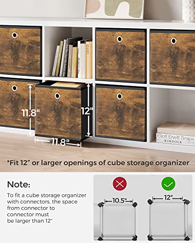 SONGMICS Storage Cubes, 12-Inch Fabric Bins, Set of 6, Closet Organizers for Shelves, Foldable, Oxford Fabric and Non-Woven Fabric Boxes for Clothes, Rustic Brown and Black URFB102B01