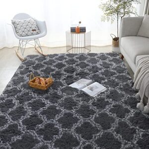 5×8 feet grey soft area rugs for bedroom living room shag area rug modern indoor plush fluffy carpets, soft and comfy carpet, girls kids nursery rug