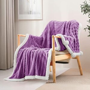exclusivo mezcla tassel fleece throw blanket for couch, sofa, bed, soft wrap poncho blanket, lightweight and warm (50×70 inches, purple)