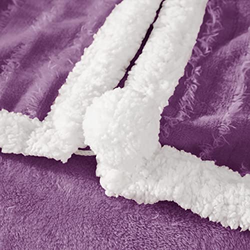 Exclusivo Mezcla Tassel Fleece Throw Blanket for Couch, Sofa, Bed, Soft Wrap Poncho Blanket, Lightweight and Warm (50x70 Inches, Purple)