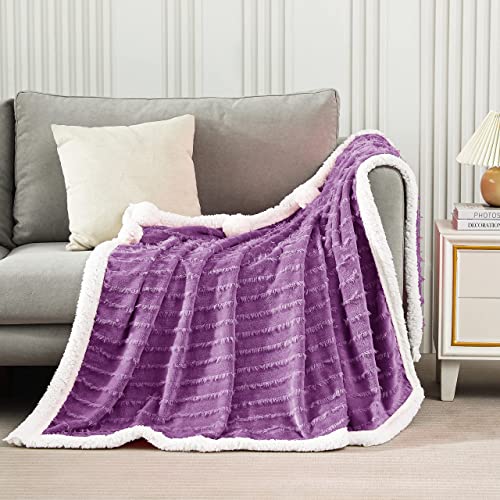 Exclusivo Mezcla Tassel Fleece Throw Blanket for Couch, Sofa, Bed, Soft Wrap Poncho Blanket, Lightweight and Warm (50x70 Inches, Purple)