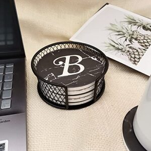 Round Metal Coaster Holder with Cork Paded Base, Black Minimalist Holder for 6PCS Ceramic Coasters of Upto 4" in Size