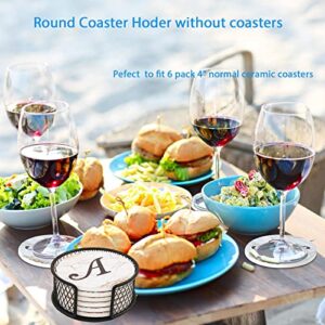 Round Metal Coaster Holder with Cork Paded Base, Black Minimalist Holder for 6PCS Ceramic Coasters of Upto 4" in Size