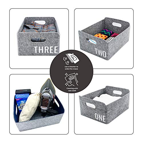 Welaxy Storage Baskets with Inspired Slogan Felt Collapsible Storage Baskets Foldable Storage Cube Shelf Boxes Drawers Organizer bin for Kids Toys Books Clothes Socks Tools organise (One,Two,Three)