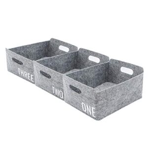 Welaxy Storage Baskets with Inspired Slogan Felt Collapsible Storage Baskets Foldable Storage Cube Shelf Boxes Drawers Organizer bin for Kids Toys Books Clothes Socks Tools organise (One,Two,Three)