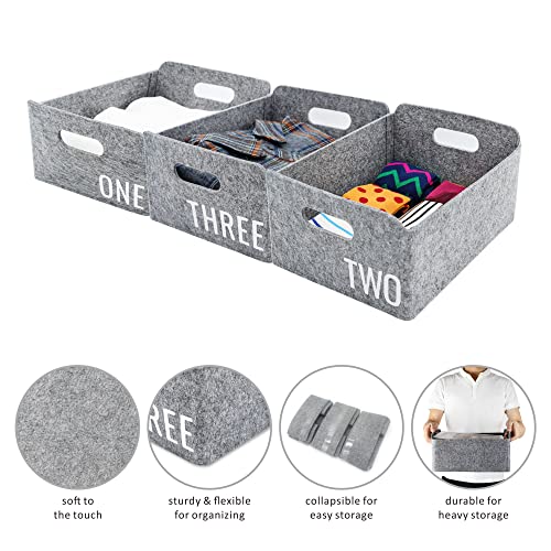 Welaxy Storage Baskets with Inspired Slogan Felt Collapsible Storage Baskets Foldable Storage Cube Shelf Boxes Drawers Organizer bin for Kids Toys Books Clothes Socks Tools organise (One,Two,Three)
