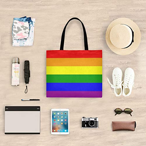 Women's Retro Large Size Canvas Shoulder Bag Hobo Square Handbag Casual Tote Lesbian Gay Pride Flag