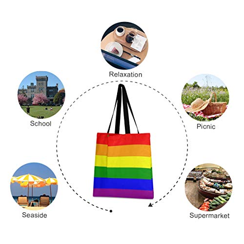 Women's Retro Large Size Canvas Shoulder Bag Hobo Square Handbag Casual Tote Lesbian Gay Pride Flag