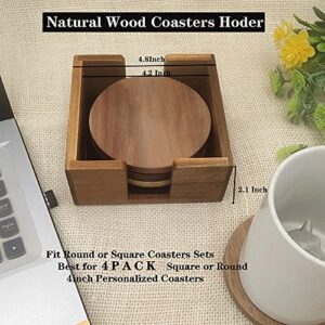 Natural Wooden Coasters Holder ，Minimalist Holder-for Square or Round Coaster with Paded Base , Coaster Holder Without Coaster , Hold Coasters of Upto 4" in Size