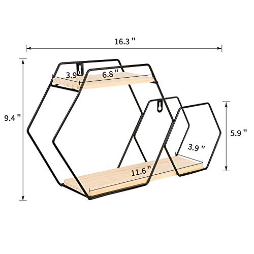 Wonoder Wall Shelf,Rustic Wood Floating Shelves,Hexagon Decorative Wall Shelf