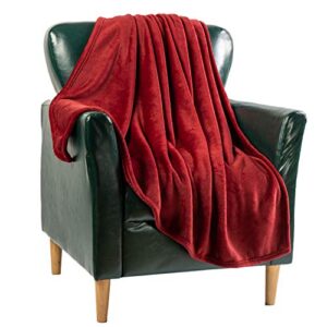 flannel blanket fleece throw size burgundy red all season lightweight plush cozy super soft luxury couch sofa bed blanket (burgundy, throw 50×60)