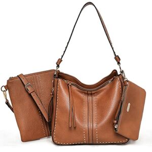montana west 3 pcs set hobo purses for women large crossbody bags leather women’s shoulder handbags brown mwc-1001s-3br