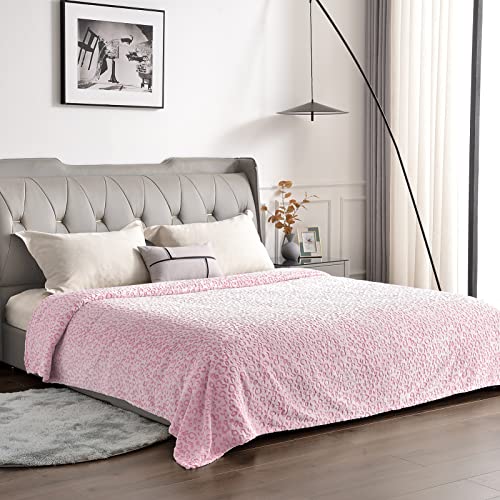 Pleasant Boulevard | Leopard Throw Blanket Fleece, Premium Lightweight Cozy Warm Plush Microfiber Bedspread for Couch Sofa and Bed (Pink, Throw (50 x 60 inches))