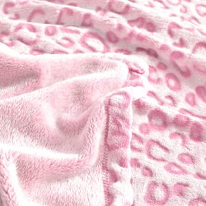 Pleasant Boulevard | Leopard Throw Blanket Fleece, Premium Lightweight Cozy Warm Plush Microfiber Bedspread for Couch Sofa and Bed (Pink, Throw (50 x 60 inches))