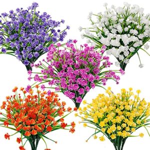 hatoku 24pcs artificial flowers for outdoor decoration, uv resistant plastic flowers outdoors, fake plants in bulk for garden courtyard farmhouse porch home decoration (5 colors)
