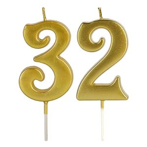 Gold 32nd & 23rd Number Birthday Candles for Cake Topper, Number 32 23 Glitter Premium Candle Party Anniversary Celebration Decoration for Kids Women or Men