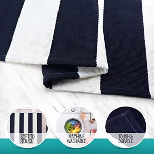 NANTA Navy Blue and White Striped Rug 27.5 x 43 Inches Cotton Machine Washable Indoor Outdoor Stripe Rug for Farmhouse Layered Door Mat