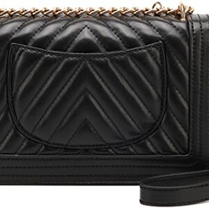 lola mae Crossbody Bags for Women Fashion Quilted Shoulder purse with Convertible Chain Strap Classic Satchel Handbag (Black-LM715)