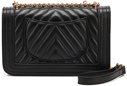 lola mae Crossbody Bags for Women Fashion Quilted Shoulder purse with Convertible Chain Strap Classic Satchel Handbag (Black-LM715)