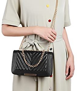 lola mae Crossbody Bags for Women Fashion Quilted Shoulder purse with Convertible Chain Strap Classic Satchel Handbag (Black-LM715)