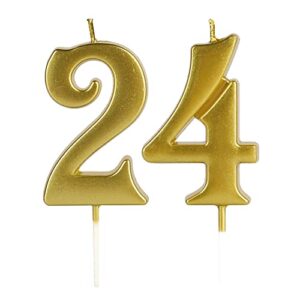 gold 24th & 42nd number birthday candles for cake topper, number 42 24 glitter premium candle party anniversary celebration decoration for kids women or men