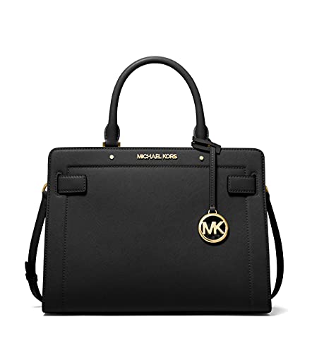 Michael Kors Women's Rayne Leather Medium East West Satchel Crossbody Bag Purse Handbag (Black)