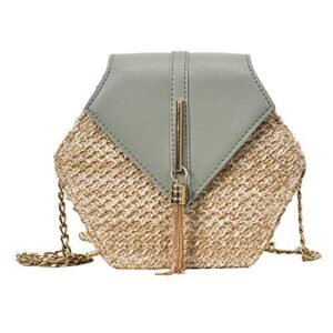 straw handbag crossbody bag hexagon straw+leather woven beach shoulder bag