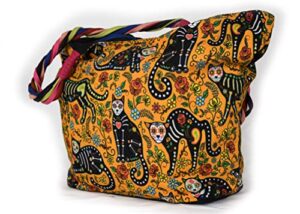 cat-on-the-bag dia de los muertos con gatos large gothic day of the dead cat themed over the shoulder canvas purse for women for everyday use, shopping and more