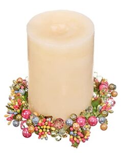 reg 6 inch spring crystal and pearlized berry candle ring, holds 3.75 inch pillar candle – green, pink, yellow and blue