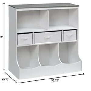 Badger Basket Combo Bin Toy Storage Unit and Book Shelf for Kids with 3 Baskets - White/Gray